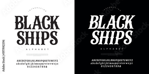 Black Ships classic nautical serif font with vintage maritime style for coastal brewery and labels