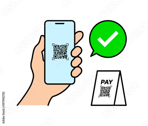 QRコード決済 キャッシュレスイメージイラスト QRコードスタンド ベクター素材