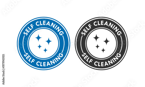 Set of self cleaning logo design templates in circle badge style with sparkle icons. Professional vector illustration for maintenance-free surface products and technology.