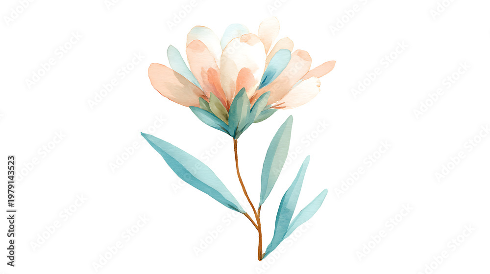 Naklejka premium A flower with a blue stem and pink petals