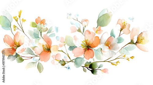 A watercolor painting of a flower bouquet with a white background