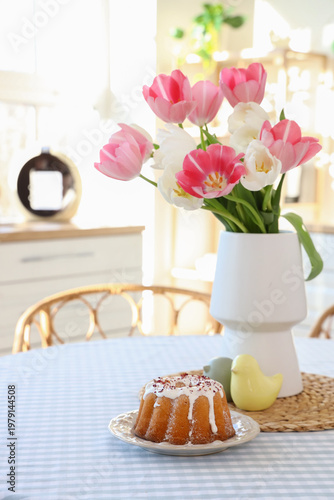 Vase with tulips and Easter...