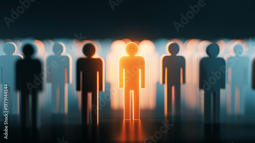 Business Team with One Highlighted Individual Standing Out from the Crowd
