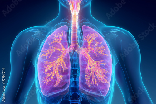 Respiratory System Illustration with Highlighted Lungs
