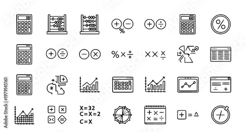 A collection of mathematical icons and symbols for education and finance