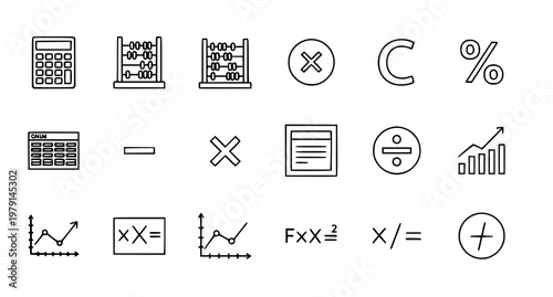 A collection of mathematical icons and symbols for education and finance