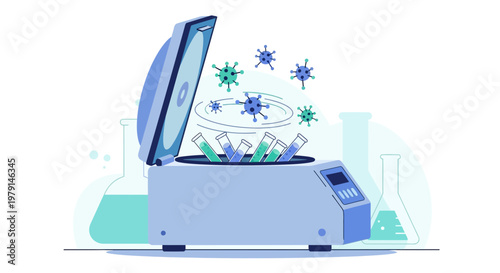 Centrifuge Machine Separating Viruses and Bacteria in Laboratory Test Tubes