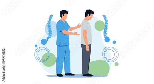 Chiropractor examining patient's spine, posture correction, back pain relief, healthy alignment