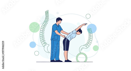 Chiropractor helping patient with back pain, spine health, physical therapy, wellness