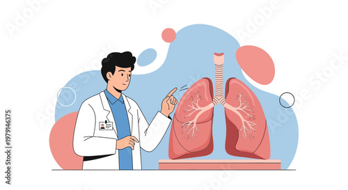 Doctor Explaining Lungs Anatomy, Medical Illustration, Healthcare Concept