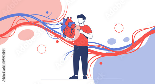 Man holding a human heart, symbolizing health, cardiology, and life force