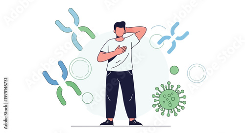 Man with chromosomes and virus, concept of genetics, immunity, and disease