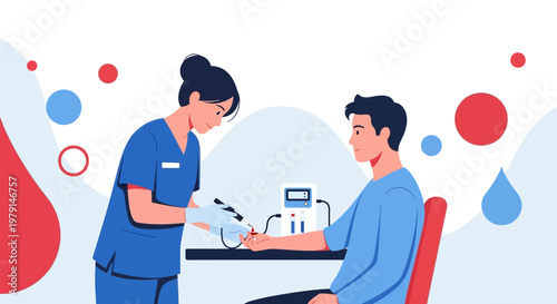 Medical professional checks patient's blood sugar level with glucometer, healthcare concept