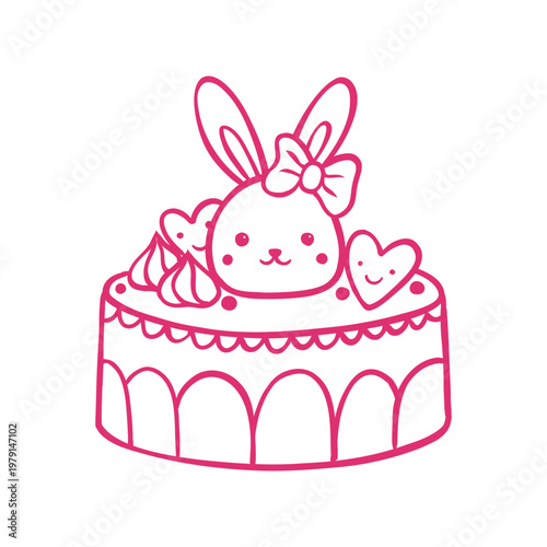 Cute bunny cake kawaii line icon