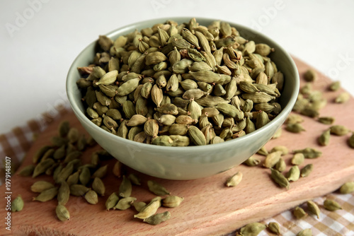 Bowl and wooden board with ...