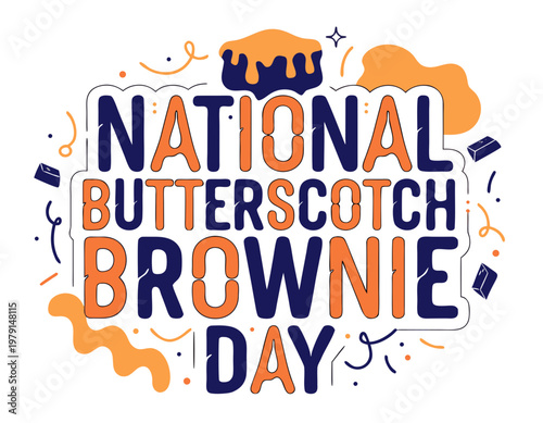National Butterscotch Brownie Day Vector Illustration, Sweet Dessert Celebration Design