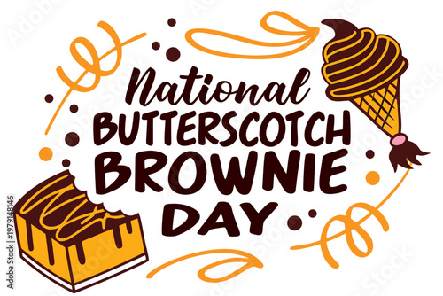Butterscotch Brownie Dessert Vector Art, National Food Holiday Isolated on White