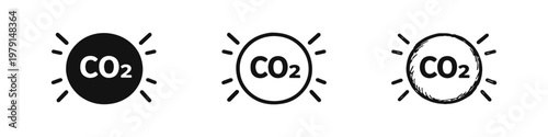 Carbon Dioxide (CO2) Emissions Icon Set - Global Warming and Climate Change Symbol