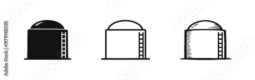 Industrial Silo Storage Tank Icon Set - Agriculture and Bulk Storage Symbol