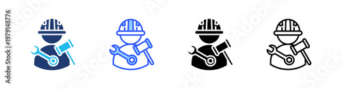 Contractor Multiple Style Icon Set Collection Pack Web Banner Vector 