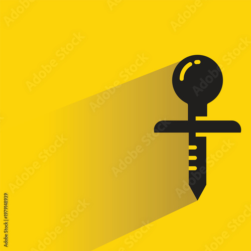 push pin and location marker icon with shadow yellow background