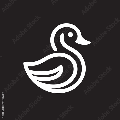 Black and white swan symbol on a black background with a pen
