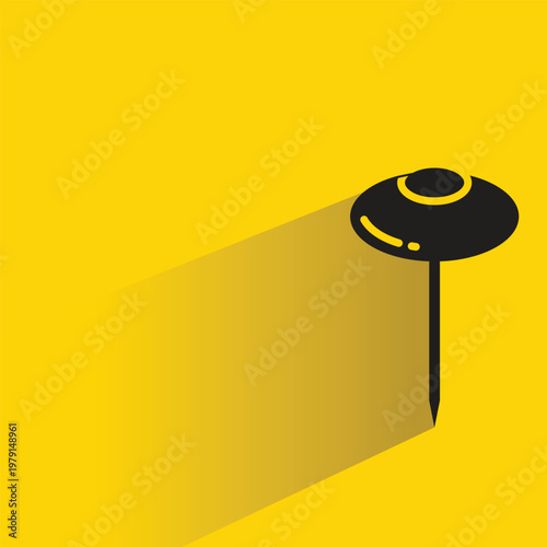 push pin and location marker icon with shadow yellow background