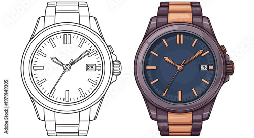 Luxury Wristwatch: Detailed Illustration and Realistic Rendering