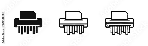 Document Shredder Icons Set: Solid, Outline and Hand-drawn Styles. Paper Shredding and Secure Disposal Symbols