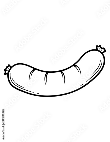 Line art illustration of a single sausage with hot dog black and white hand drawn processed food cured meat breakfast food frankfurter illustration monochrome ingredient culinary