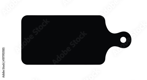Simple black cutting board with a handle isolated on a white background silhouette