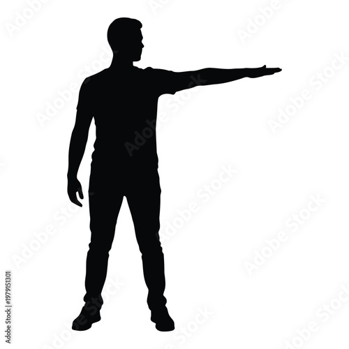 Silhouette of person standing with arm extended outward in casual pose vector on white background