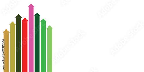 Colorful upward arrows symbolizing growth progress and success in business and finance.