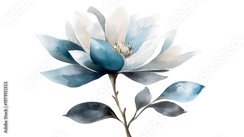 A blue and white flower with a stem