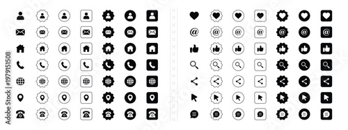 A collection of black ui ux icons, user interface icon set collection. vector illustration concept with icon of Name, Email, Address, Contact, Website, Location, Phone.