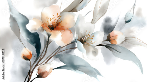 A painting of a flower with a blue background