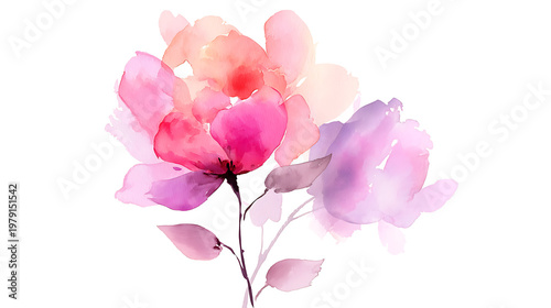 A watercolor painting of two pink flowers