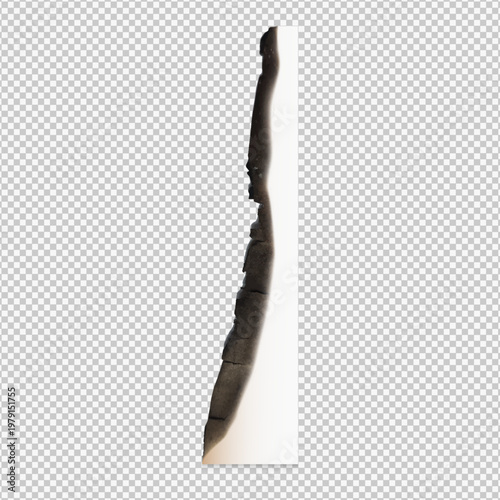 Paper burnt piece, charred paper edge, side or cardboard sheet with black ash realistic vector on transparent background