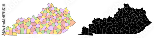 Kentucky administrative map, Kentucky outline and counties state map set - illustration version