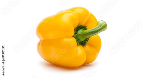 Bright yellow bell pepper with green stem on white background vegetable fresh