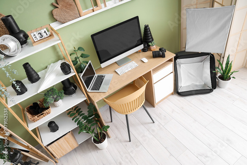 Interior of office with pho...
