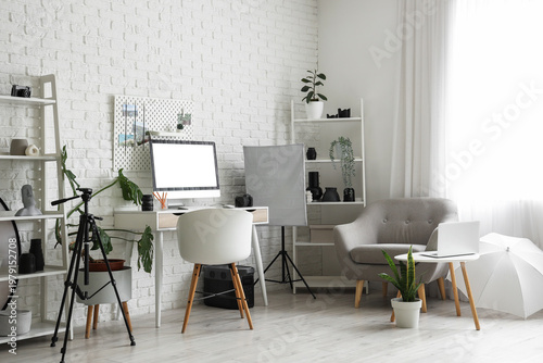 Interior of office with pho...