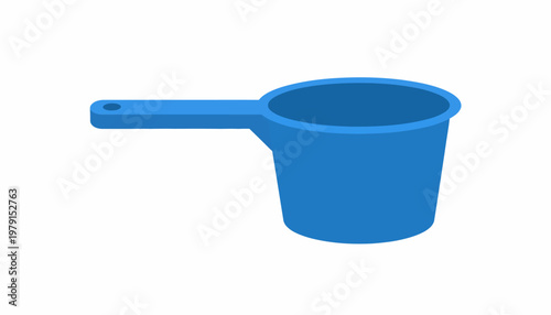 A simple blue plastic ladle with a long handle, perfect for scooping liquids and ingredients in the kitchen
