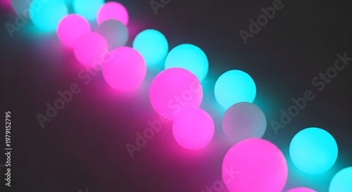 Abstract Glowing Spheres in Pink and Teal, Modern Background