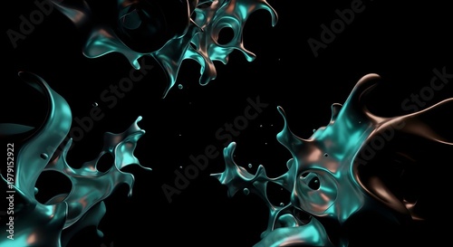 Abstract Liquid Splash in Teal and Copper on Black Background