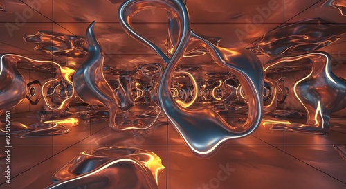 Abstract Metallic Sculpture with Glowing Interior