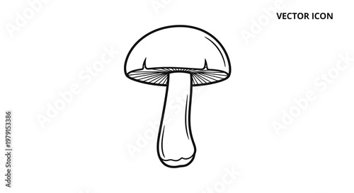 Simple black and white illustration of a single mushroom icon