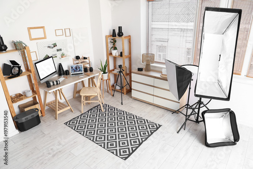 Interior of office with pho...