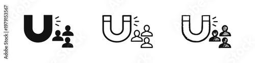 U-Shaped Magnet Attracting Users Icons Set - Customer Acquisition Marketing Symbol