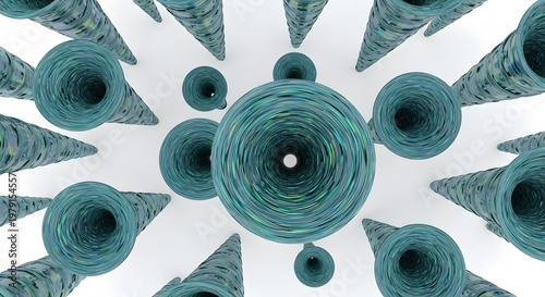 Abstract 3D Render of Concentric Cylinders on White Background
